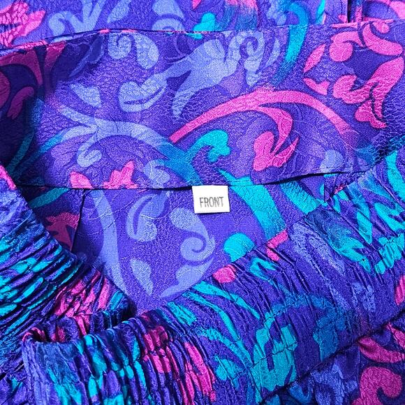 Vtg Floral Silk Skirt Size 10 Purple Classic 90s Straight Midi Baroque Whimsy - Picture 8 of 9